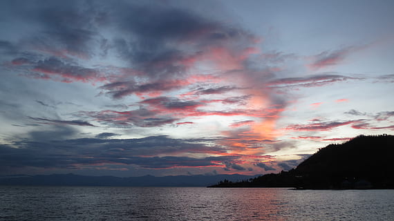 sunset, lake, kivu, rwanda, water, sky, clouds, dusk, beauty in nature HD wallpaper