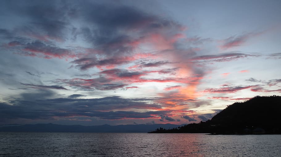 sunset, lake, kivu, rwanda, water, sky, clouds, dusk, beauty in nature HD wallpaper