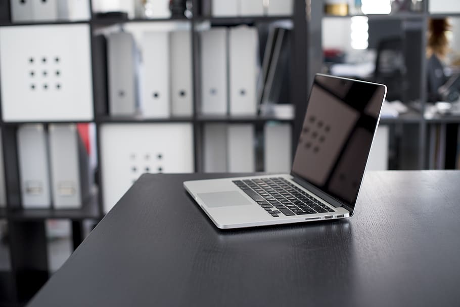 Macbook Pro on Brown Wooden Table, apple, desk, laptop, office HD wallpaper