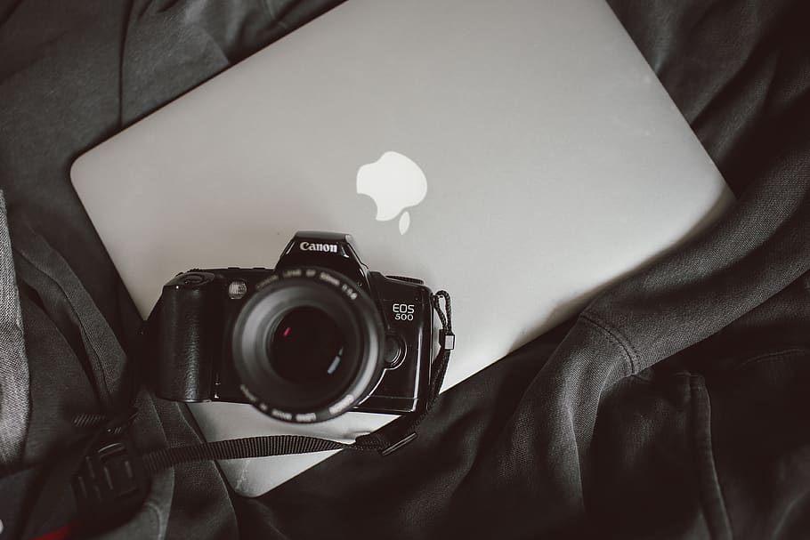 canon, camera, apple, laptop, macbook, photography themes, camera - photographic equipment HD wallpaper