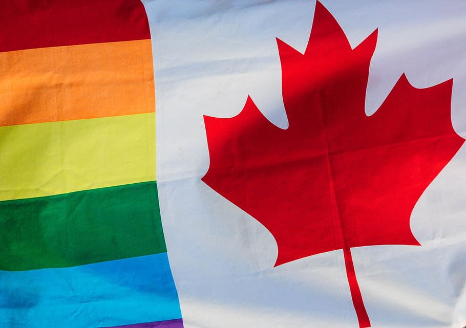 white Canada flag, rainbow flag, pride, lgbtqium, canadian, red
