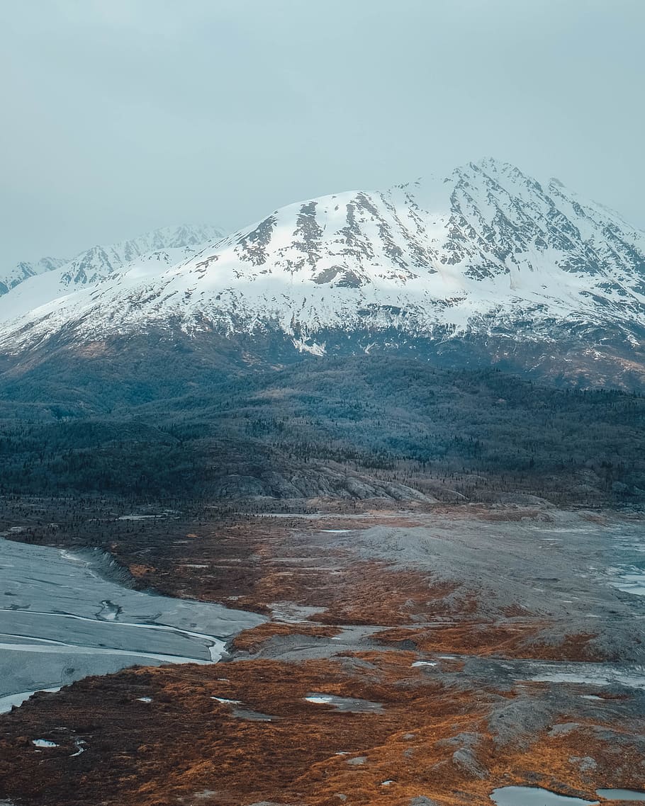 mountain coated with snow, nature, glacier, ice, outdoors, knik glacier HD wallpaper