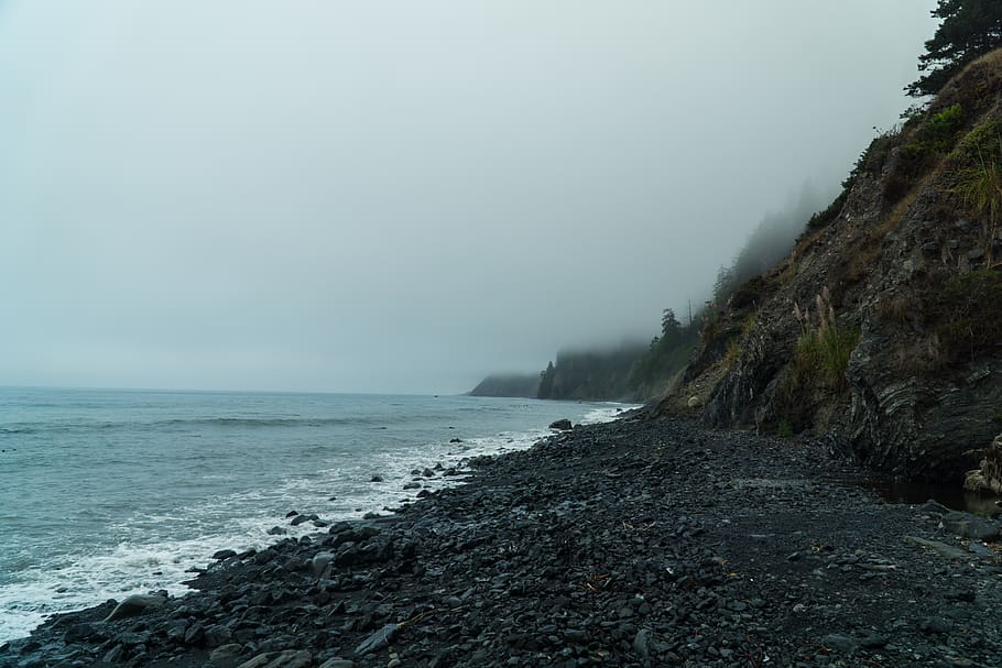 seashore during cloudy day, promontory, road, slope, nature, outdoors HD wallpaper