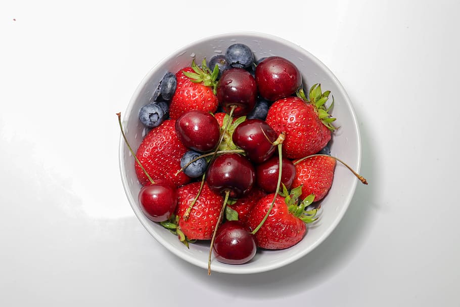 fruit, cherries, blueberries, strawberries, healthy eating HD wallpaper
