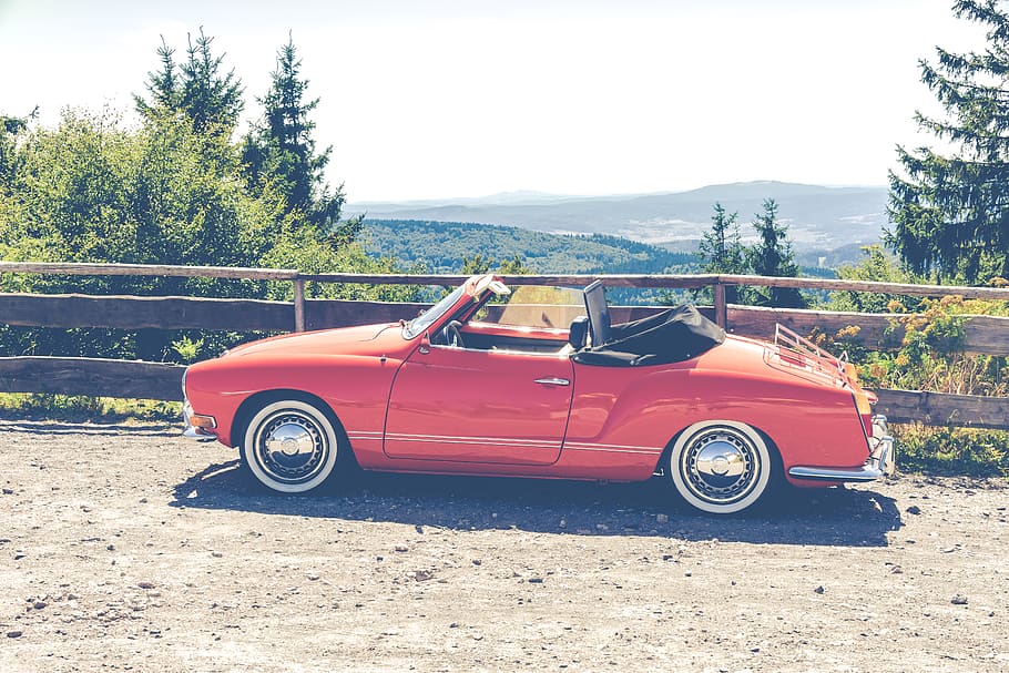 red, car, vehicle, oldtimer, automotive, pkw, nostalgic, chrome HD wallpaper