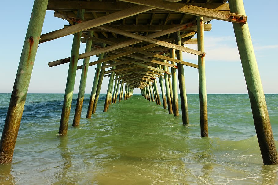 HD wallpaper: united states, emerald isle, water, ocean, pier, wood ...