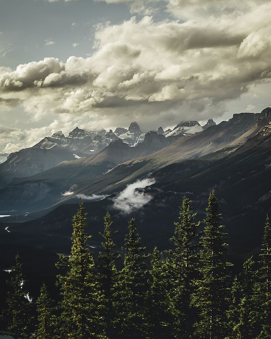 Gray Mountains Under Gray Sky at Daytime, adventure, clouds, cold HD wallpaper