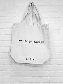white tote bag, box, canvas, shopping bag, restaurant, coffee HD wallpaper