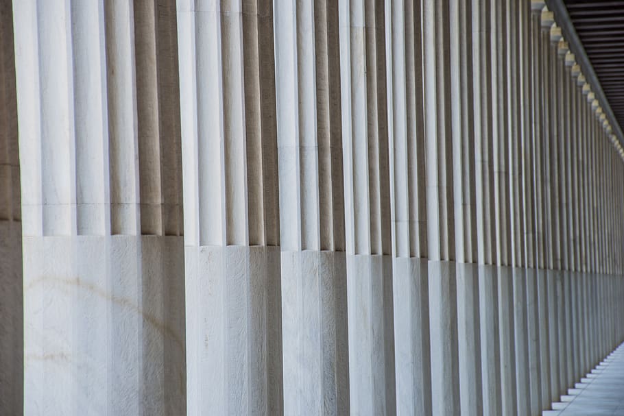 columns, perspective, depth, parallel, worm, museum, temple HD wallpaper
