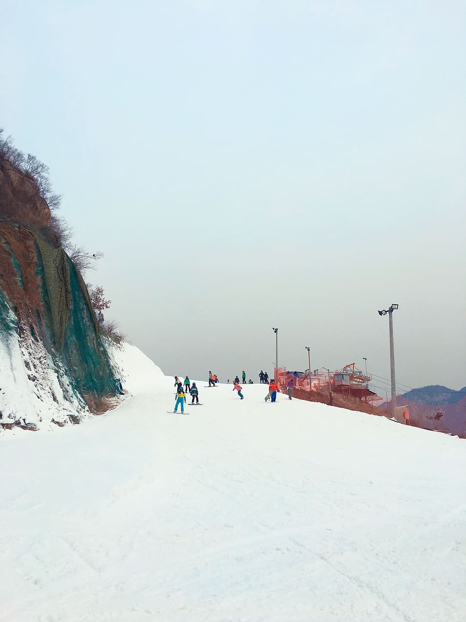 cold temperature, winter, snow, sky, group of people, nature HD wallpaper