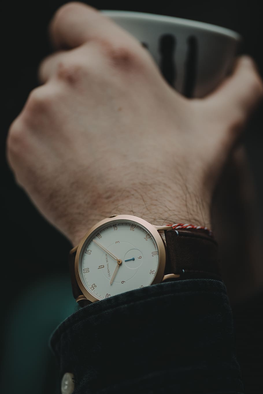 white wristwatch with brown strap, human body part, time, human hand HD wallpaper