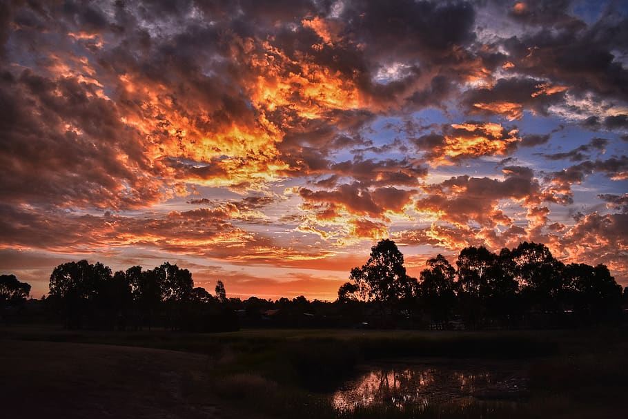 lake, sunset, clouds, sky, cloud - sky, tranquility, tranquil scene HD wallpaper