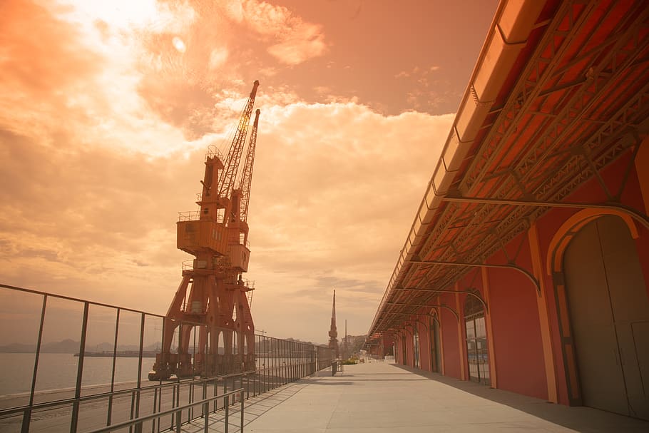 railing, construction crane, building, architecture, banister HD wallpaper