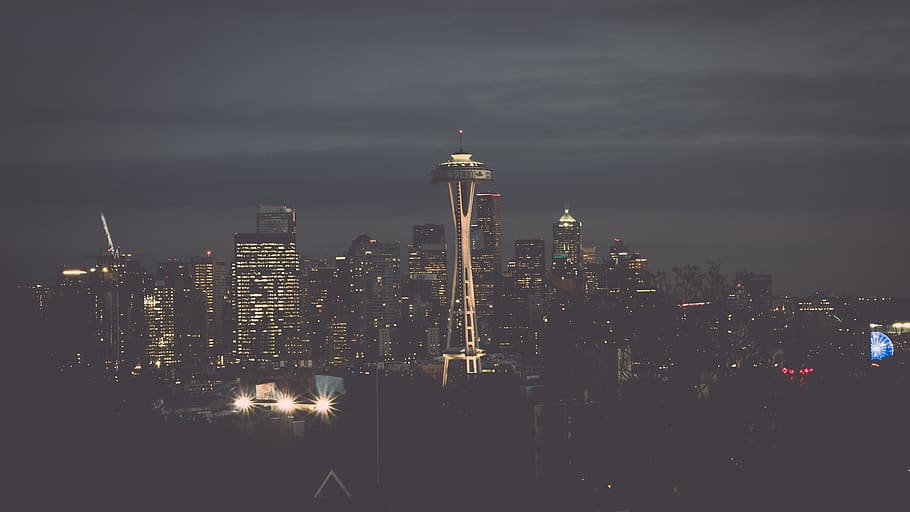 city building during night, seattle, urban, united states, space needle loop HD wallpaper