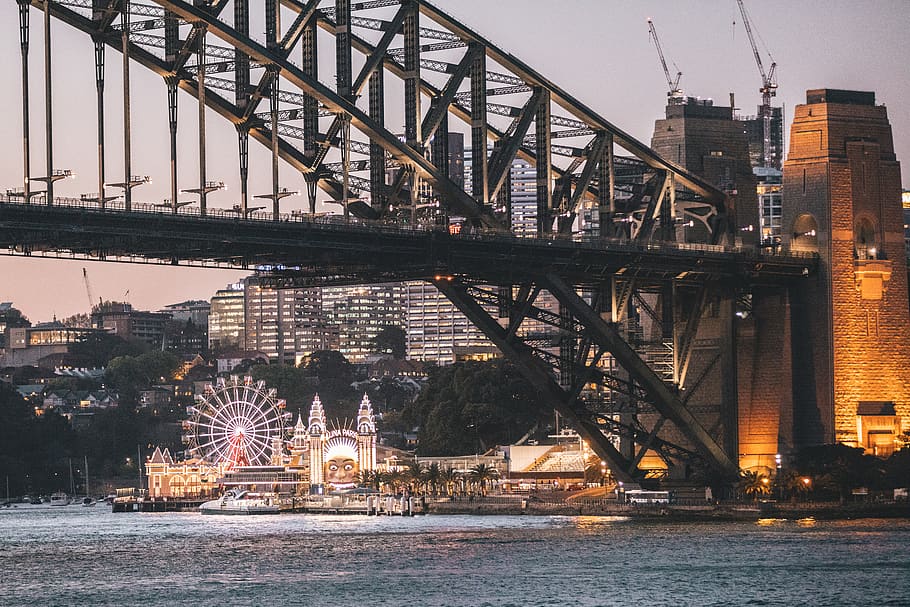 black bridge, building, leisure activities, amusement park, australia HD wallpaper