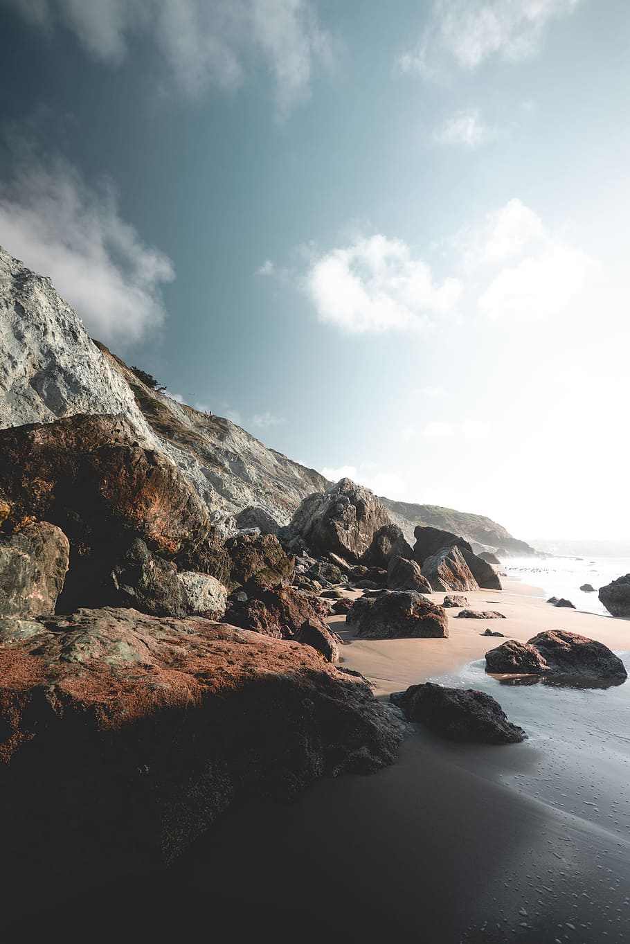 rock, ocean, cliff, coast, sand, beach, sunset, californium HD wallpaper