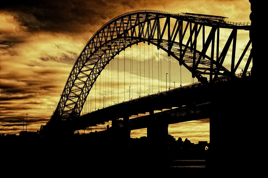 Bride Under Yellow Sky, architecture, bridge, clouds, dawn, england HD wallpaper