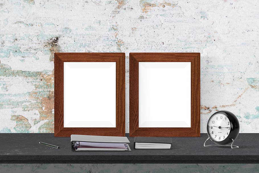 poster, frame, desk, books, clock, indoors, wall - building feature HD wallpaper