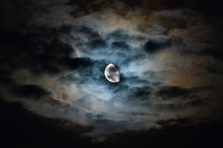 long exposure photography of moon and clouds, night, sky, cloudy, HD wallpaper