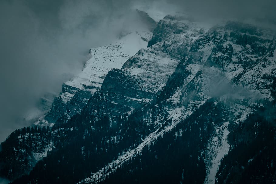 black mountain covered with snow, outdoors, nature, mountain range HD wallpaper