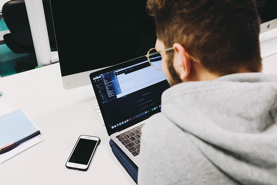 man using laptop computer, technology, wireless technology, one person HD wallpaper
