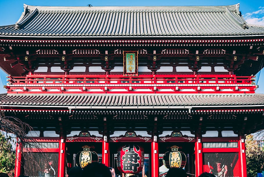 black and red temple gate, worship, shrine, pagoda, building HD wallpaper