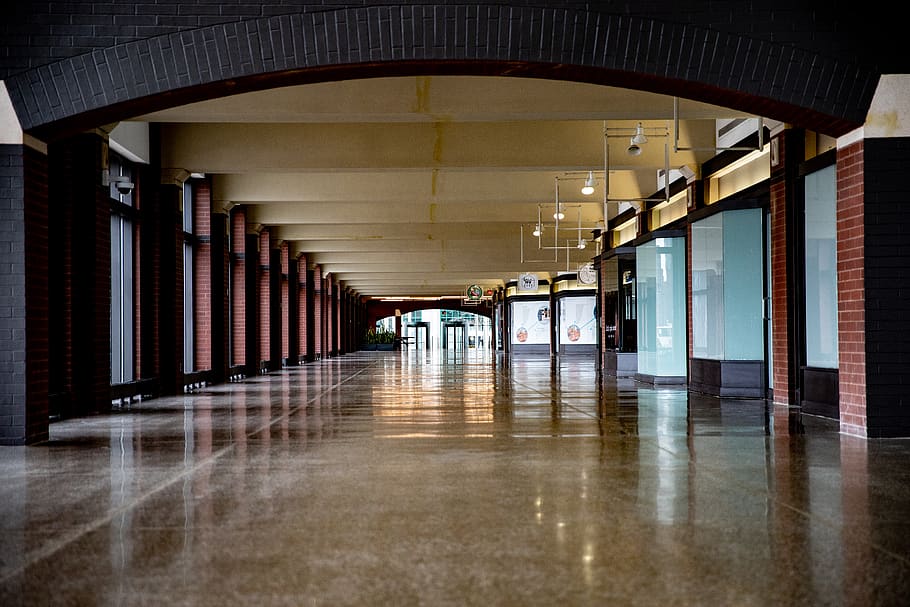 architecture, indoors, arcade, building, corridor, illuminated HD wallpaper
