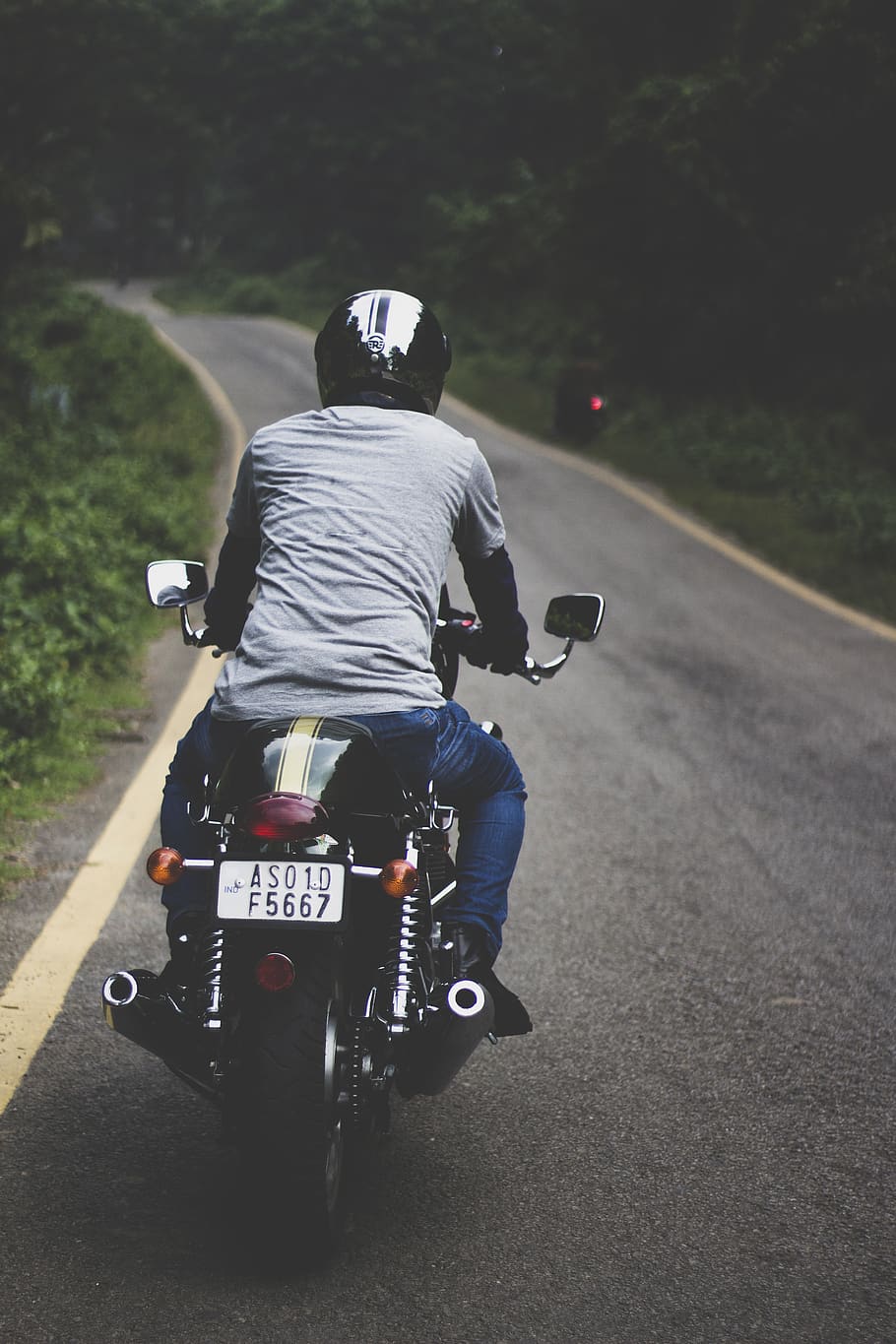 Photo of Man Riding Motorcycle, adult, asphalt, back view, biker