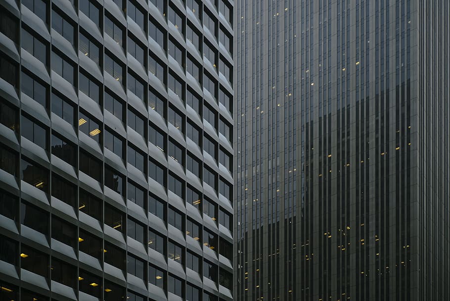 architectural photography of glass curtain buildings, window HD wallpaper