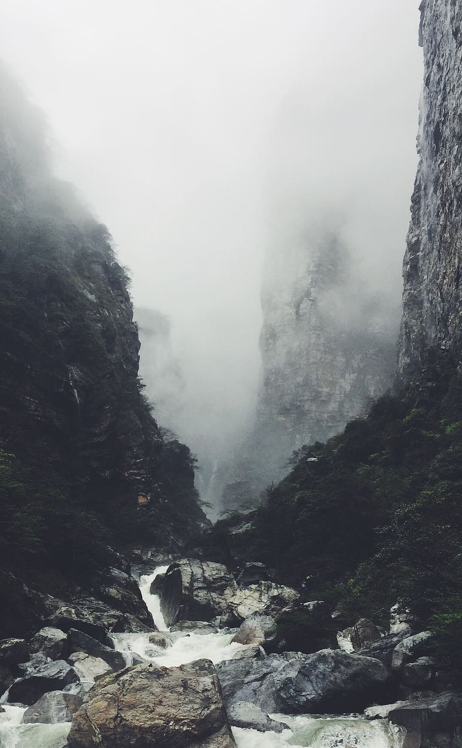 valley, mountains, range, creek, stream, rocks, stones, cascades HD wallpaper