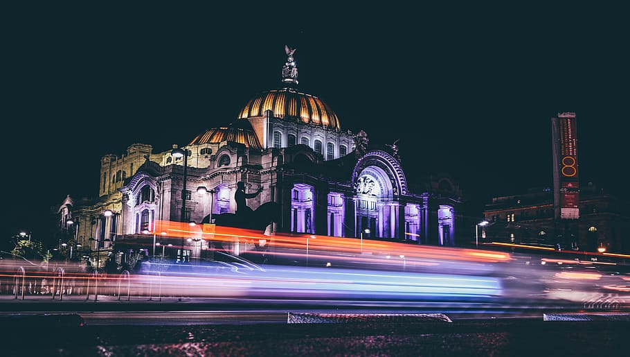 mexico, ciudad de méxico, palacio de bellas artes, city, lighttrail