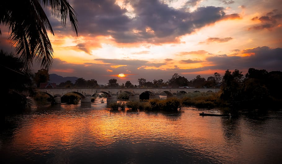 sunset, summer, river, idyllic, colorful, nature, sky, landscape HD wallpaper