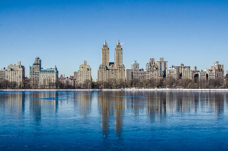 water, nyc, winter, cold, new york, city, central park, reservoir, HD wallpaper