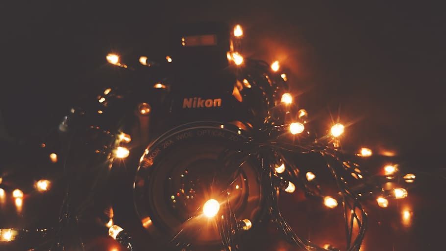 nikon, led, luces, illuminated, night, lighting equipment, no people HD wallpaper