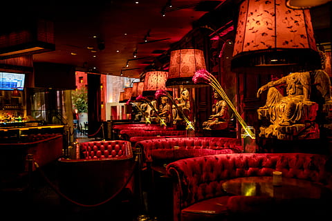 empty bar with lighted lights, interior design, indoors, furniture HD wallpaper