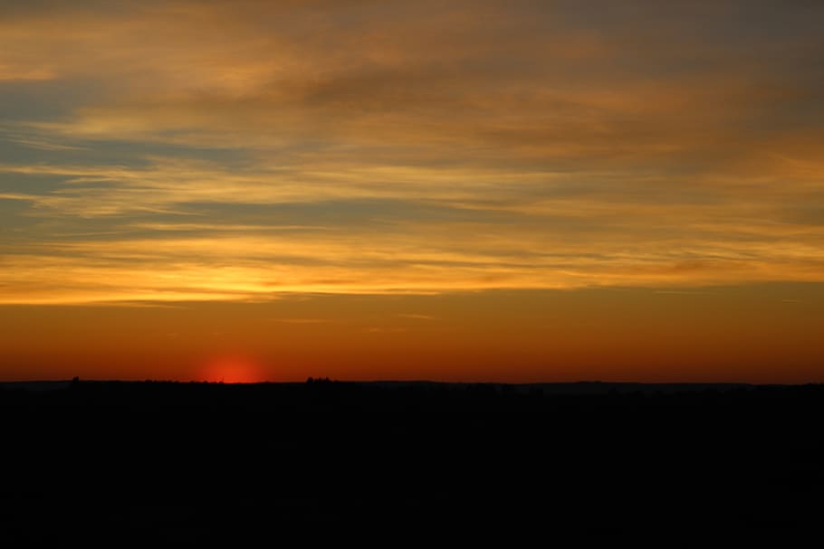 sunset, sky, landscape, colorful, yellow, orange, red, blue HD wallpaper