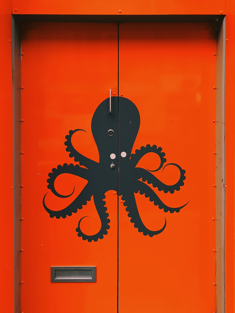 closed red door, no people, entrance, metal, pattern, outdoors HD wallpaper