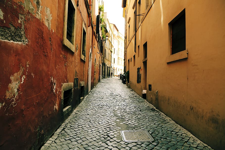 empty street between buildings, architecture, built structure HD wallpaper