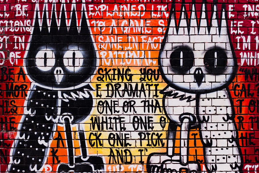 Weird birds painted on a wall., text, art and craft, full frame HD wallpaper