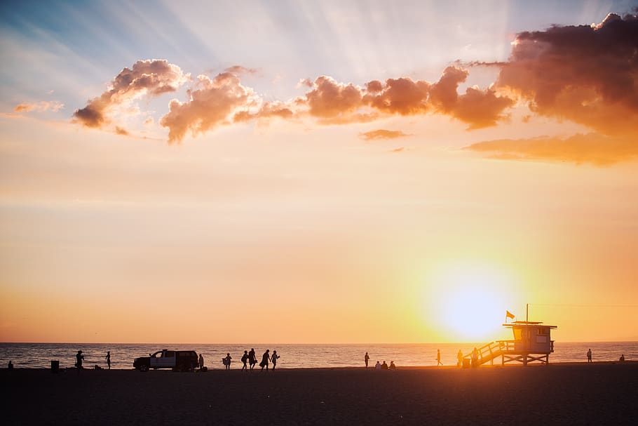 beach, sunset, sunset beach, sea, ocean, sand, sky, silhouette HD wallpaper