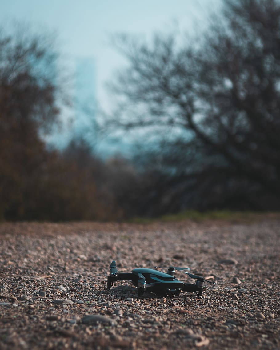 black drone on field, road, gravel, dirt road, ground, asphalt HD wallpaper