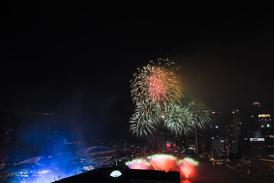 night, illuminated, firework, motion, celebration, firework display HD wallpaper