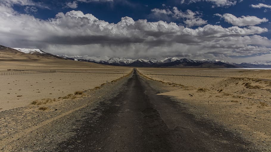 road under the blue cloudy sky, tadschikistan, pamir highway HD wallpaper
