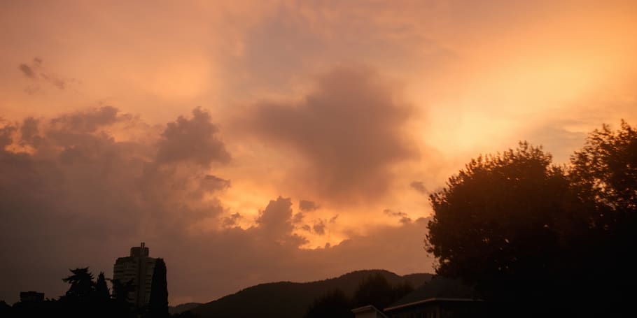 morning, sky, clouds, wallpaper, red, sunset, cloud - sky, architecture HD wallpaper