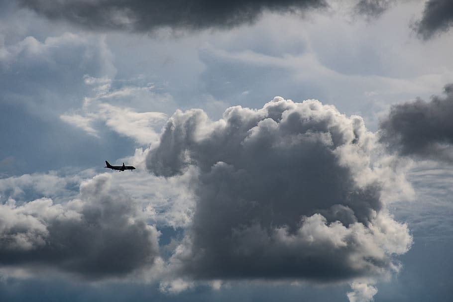 Airplane Flying Near Gray Clouds, atmosphere, daylight, flight HD wallpaper
