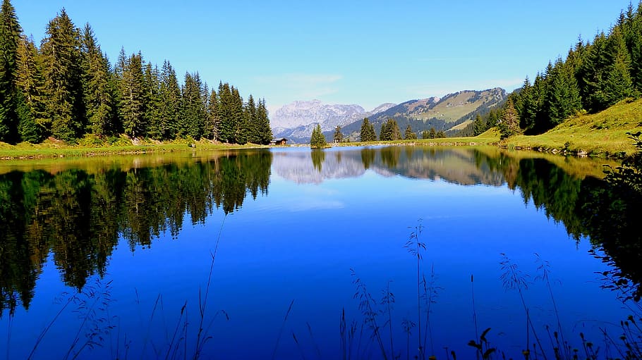 lake, alpine, nature, landscape, mountains, sky, panorama, water HD wallpaper