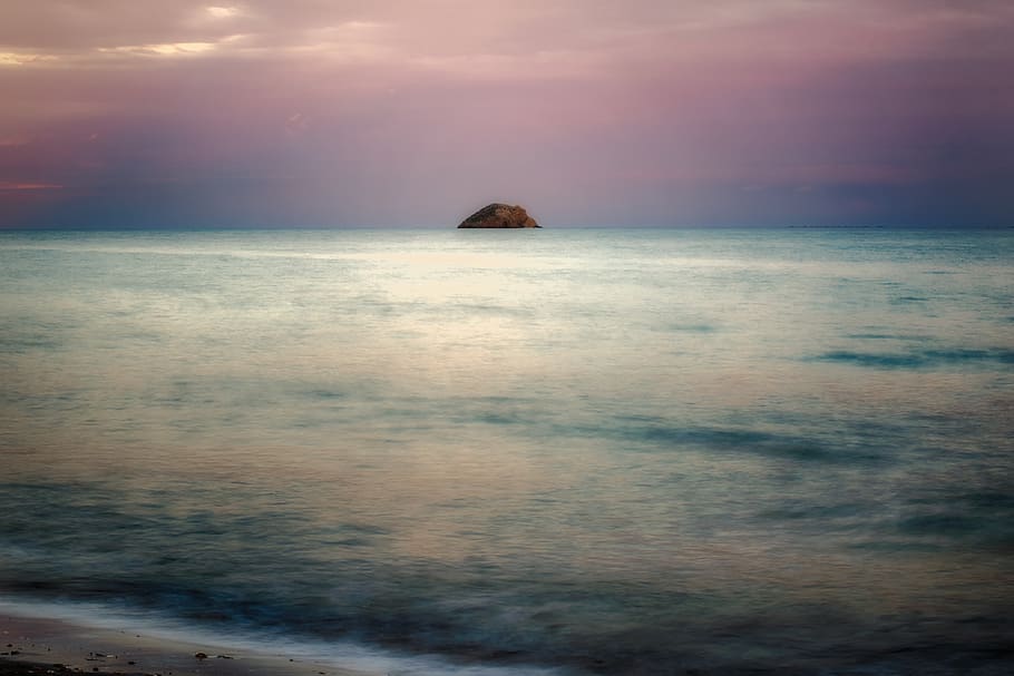 sunset, beach, landscape, romantic, waves, costa, island, sea HD wallpaper