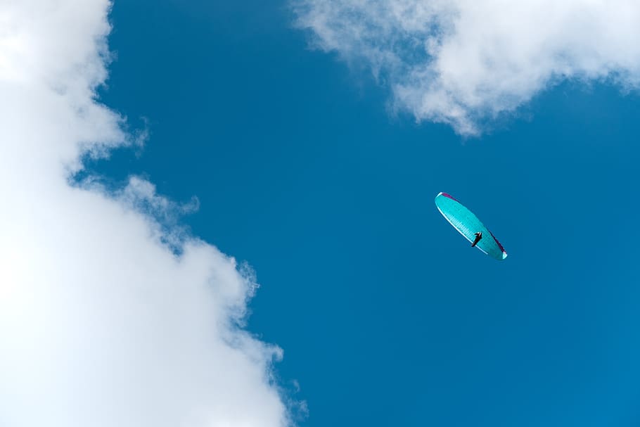 blue clouds, adventure, leisure activities, gliding, flying, geneva HD wallpaper