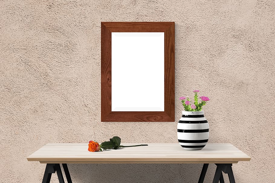 poster, frame, wall, plant, flower, desk, flowering plant, wall - building feature HD wallpaper