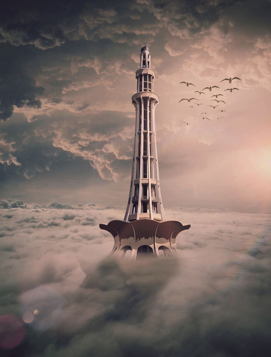 digitalart, tower, clouds, fantasy, architecture, building HD wallpaper